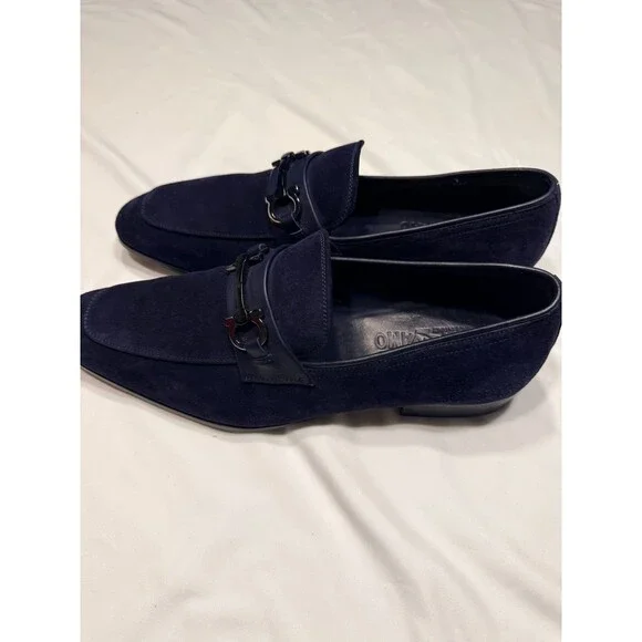 Mens Salvatore FERRAGAMO Celso Dark blue Leather (Suede) Horsebit Loafer SIZE 9D - Picture 2 of 6
